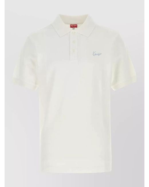 KENZO White Piquet Shirt Polo Collar Short Sleeves for men