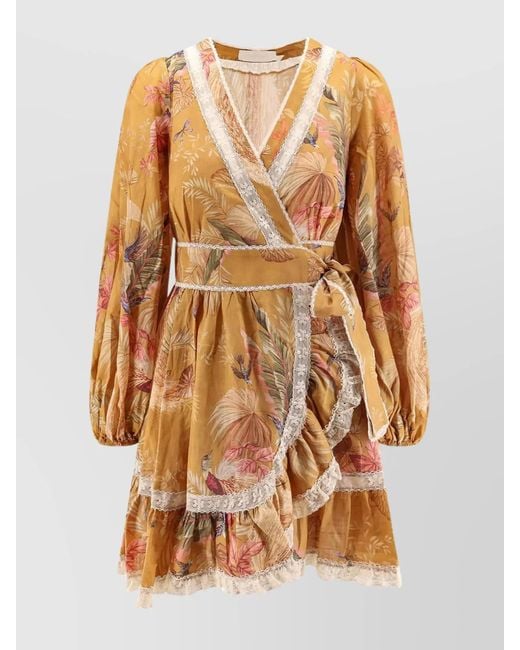 Zimmermann Brown Cotton Floral-Print Wrap Mini Dress