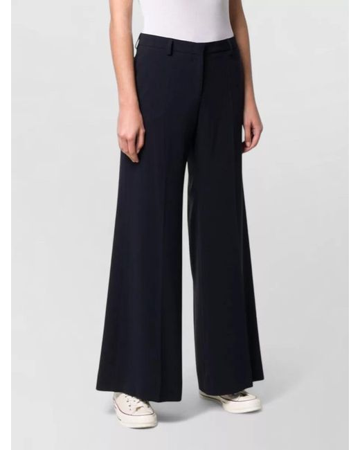 Alberto Biani Blue Wide Leg Cady Trousers Front Pleats Belt Loops