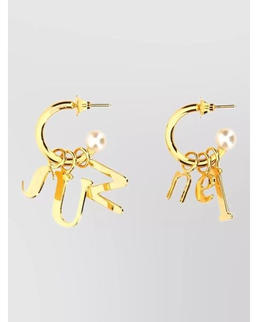 Sunnei Metallic Logo Hoop Earrings Small Circle Pearls
