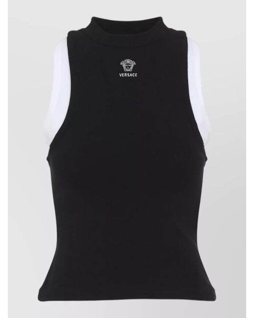 Versace Black Tank Top High Neckline Sleeveless Design