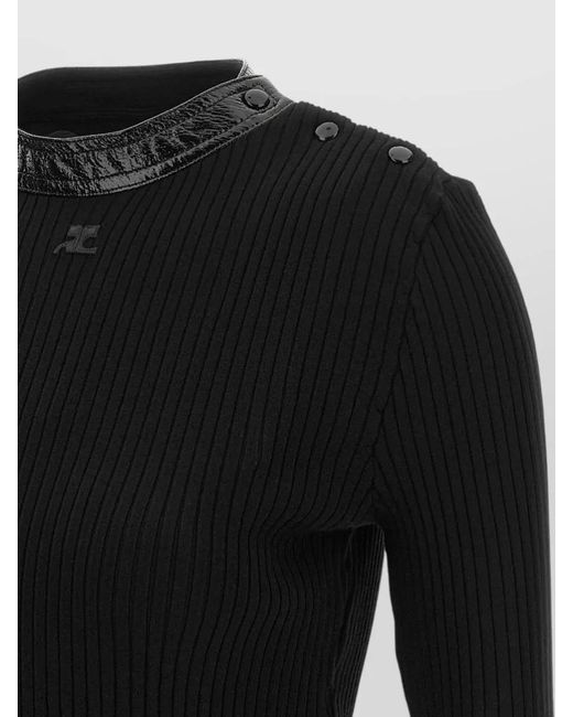Courreges Black Vinyl Collar Sweater High Neck Buttons