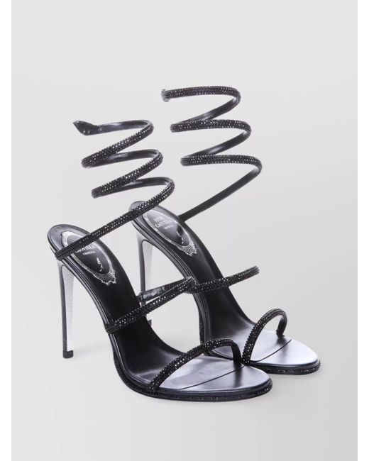 Rene Caovilla White Crystal Embellished Leather Sandals