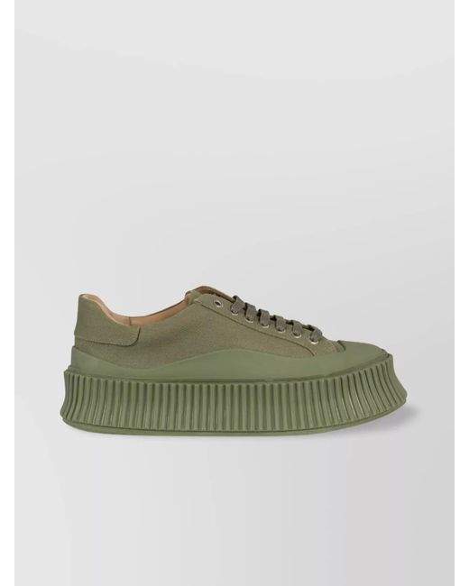 Jil Sander Green Canvas Platform Sneakers