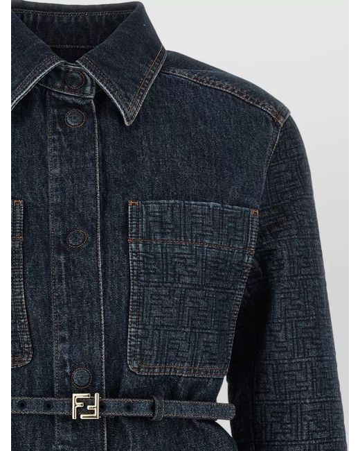 Fendi Blue Denim Belted Quilted Single-Breasted Coat