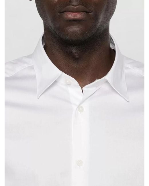 Emporio Armani White Cotton Shirt Straight Cut Collar Regular Fit for men