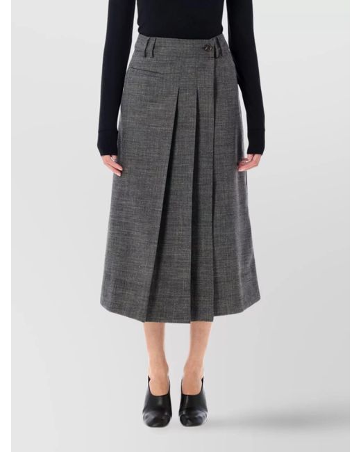 Soeur Gray High-Waisted Midi Skirt Featuring Pockets