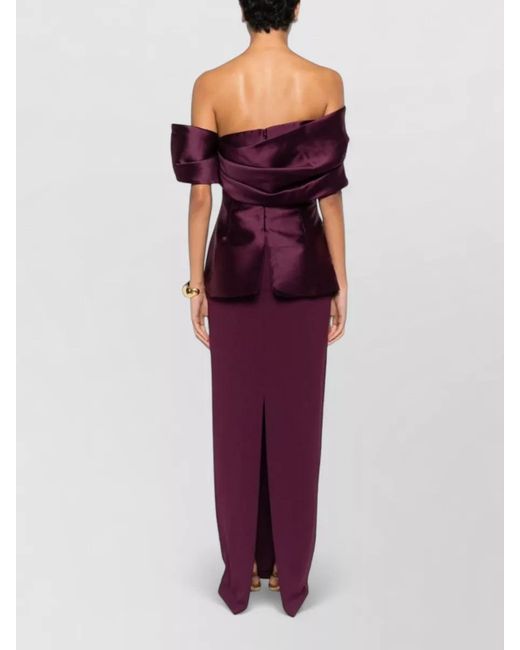 Solace London Purple Lucine Satin Maxi Dress Off Shoulder