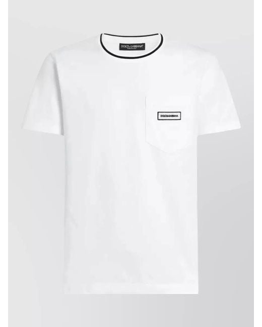 Dolce & Gabbana White Cotton Crew Neck T Shirt Pocket Detail for men