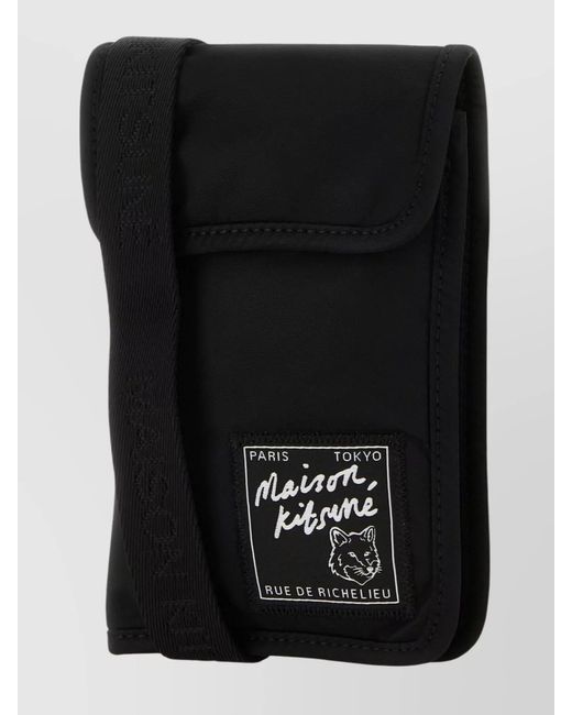 Maison Kitsuné Black Nylon Phone Case With Adjustable Shoulder Strap for men