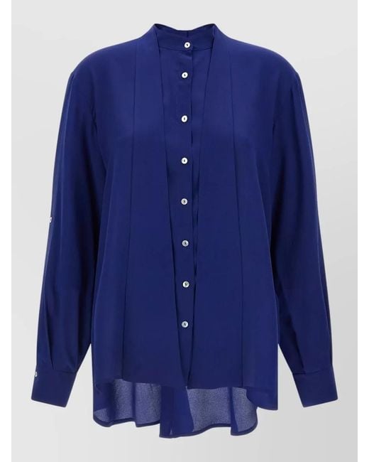DI.LA3 PARI' Blue Bonton Shirt Collarless Long Sleeves Hem