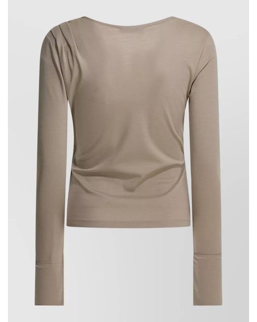 Max Mara Natural Virgin Wool Sweater Draped V Neck Design