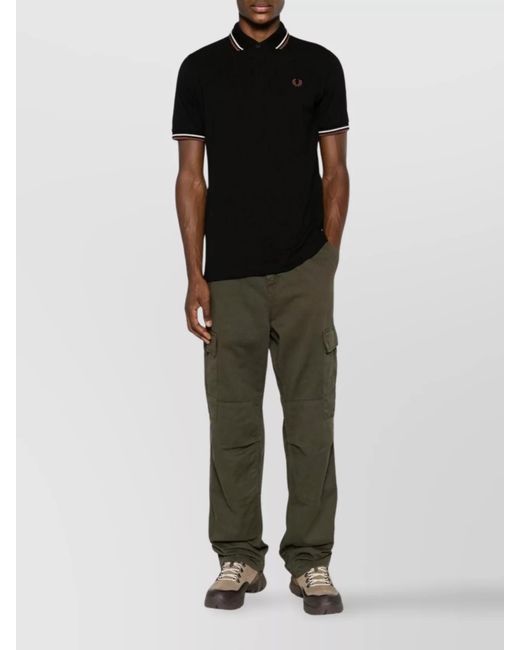 Fred Perry Black Striped Cotton Polo Shirt for men