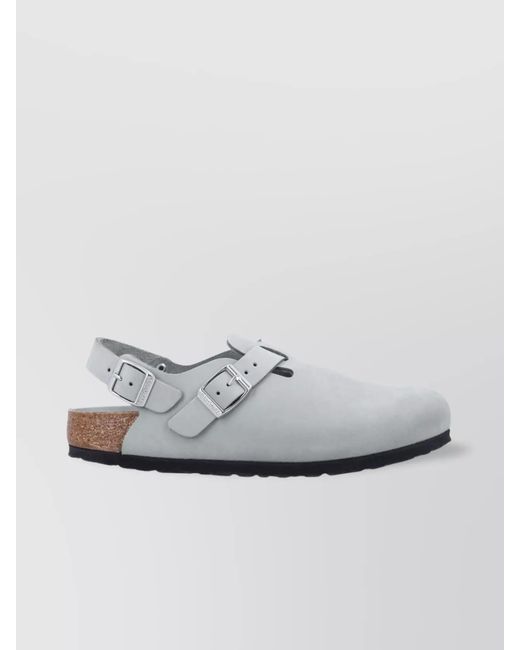 Birkenstock White Leather Ankle-Strap Clogs