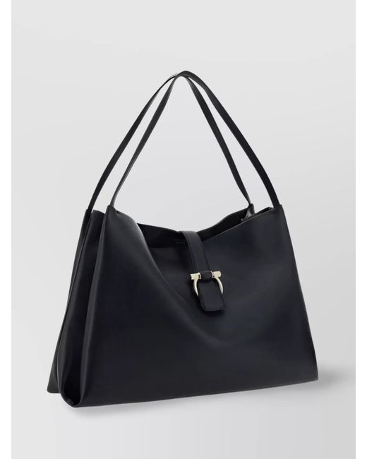 Ferragamo Black Mia Tote Bag Large Leather Shoulder Bag