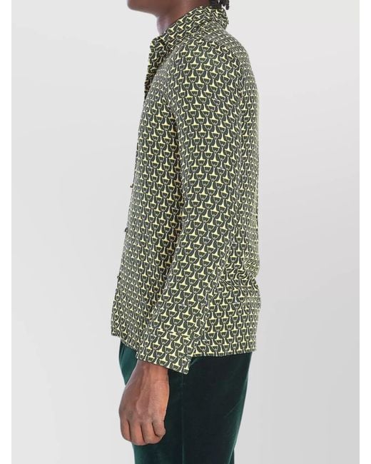 Gucci Green Silk Shirt With Horsebit Print for men
