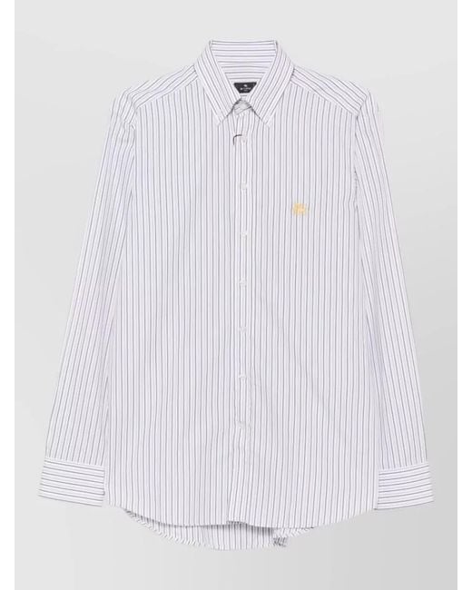 Etro White Striped Button Down Collar Long Sleeve Shirt for men