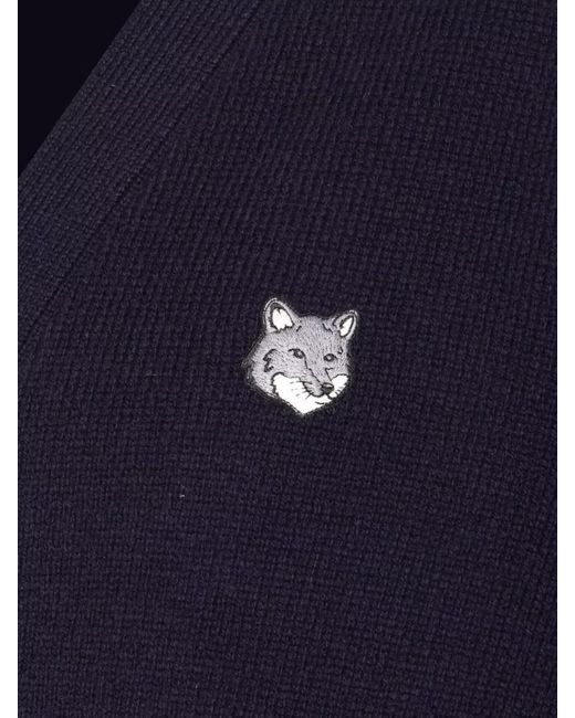 Maison Kitsuné Blue Wool V-Neck Cardigan for men