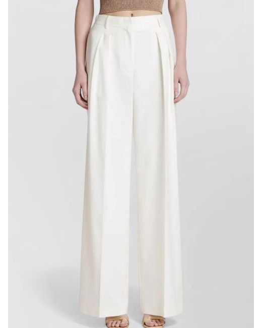 SIMONA CORSELLINI White High Waist Pleated Wide Leg Trousers