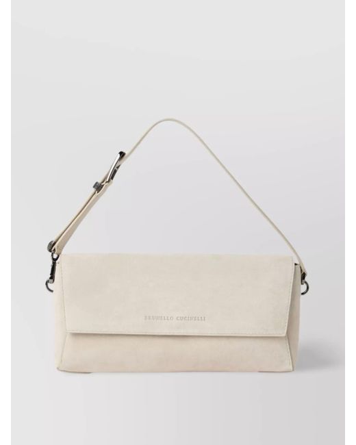 Brunello Cucinelli Natural Adjustable Strap Suede Finish Shoulder Bag