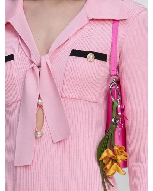Self-Portrait Pink Viscose Knit Tie Mini Dress