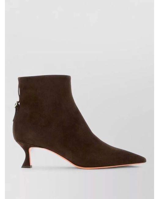 Santoni Brown Giulie Suede Ankle Boots Kitten Heel