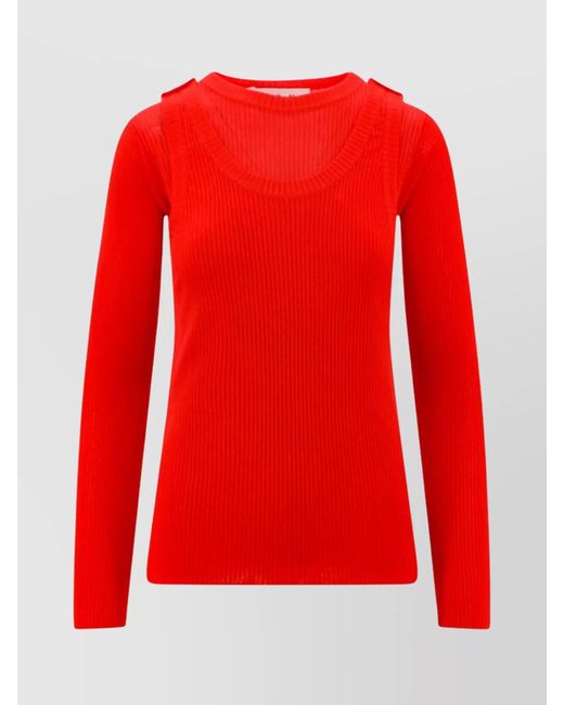 Marni Red Ribbed Viscose Long-Sleeve Top