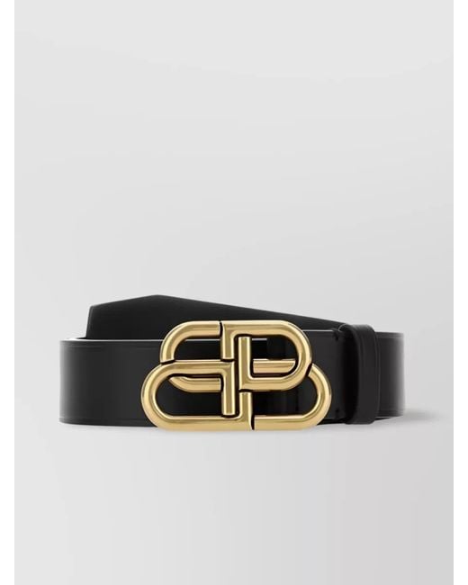 Balenciaga Black Leather Logo Buckle Belt for men