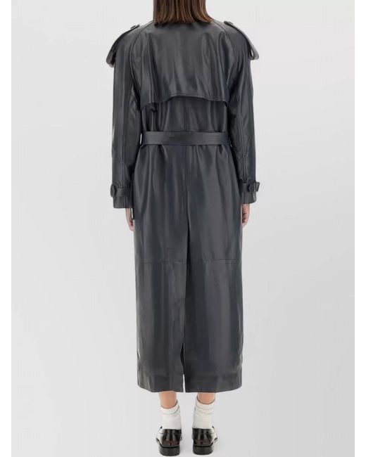 Salvatore Santoro Gray Leather Trench Coat Belted Double Breasted