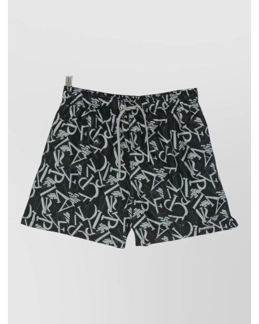 Emporio Armani Black Swim Shorts All Over Print Design for men