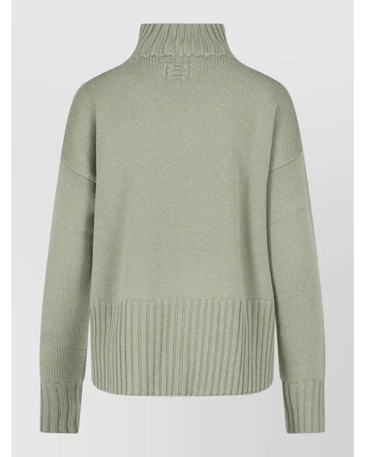 Drumohr Green Knit Top High Neck Long Sleeves