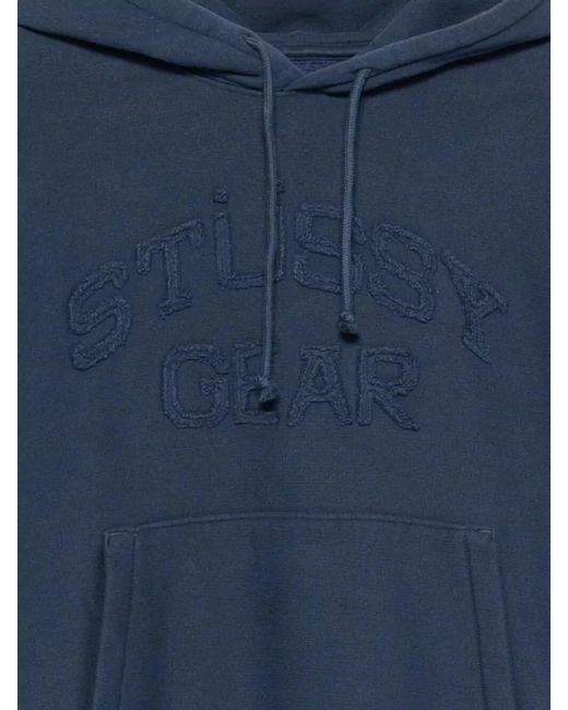 Stussy Blue Hooded Sweater Front Pocket Ribbed Cuffs Hem for men
