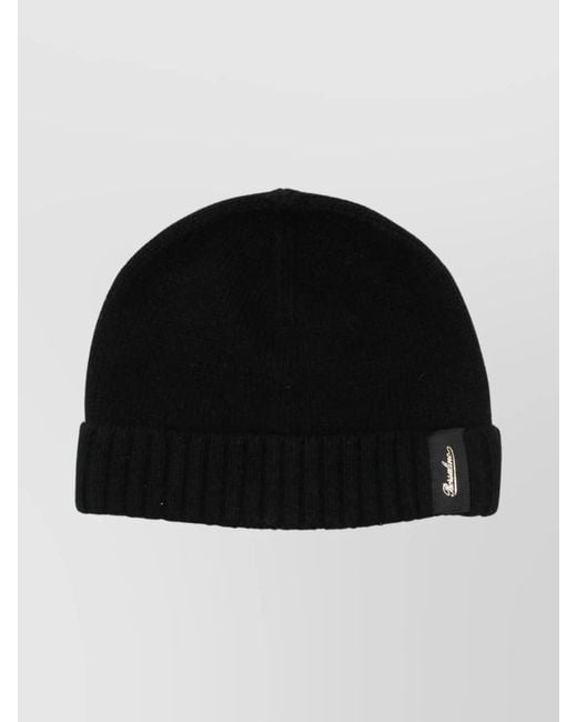 Borsalino Black Cashmere Ribbed Beanie Turn-Up Brim
