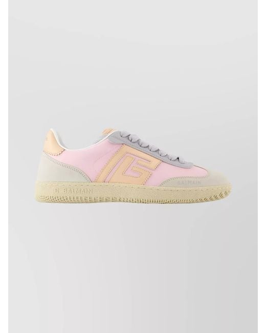 Balmain Pink Leather Low-Top Sneakers