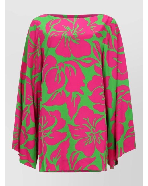 Dries Van Noten Pink Floral Boat Neck Mini Dress Long Sleeves
