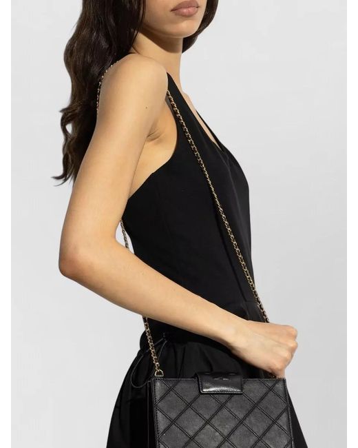 Tory Burch Black Chain Leather Quilted Crossbody Wallet Bag