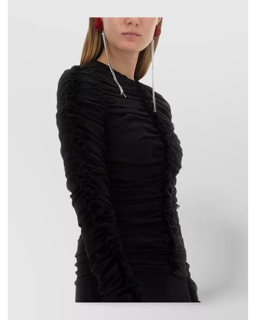 Magda Butrym Black Silk Skinny-Fit Ruched Blouse