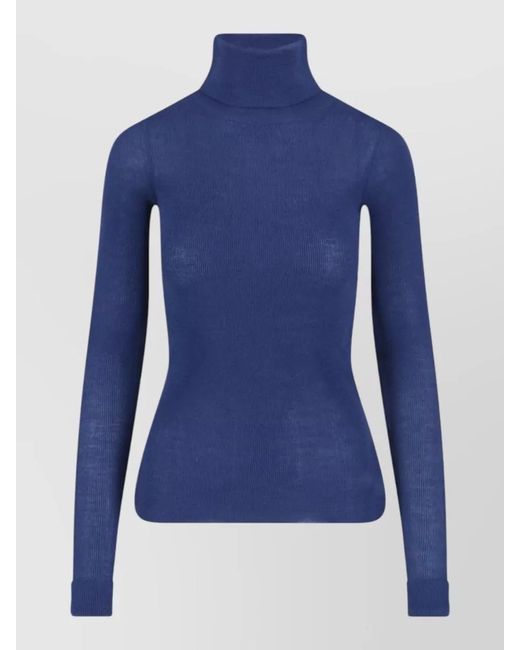 Frankie Shop Blue Silk Wool Crewneck Sweatshirt
