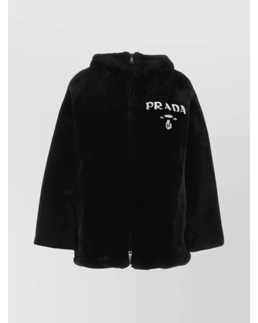 Prada Black Reversible Fur Coat Hooded Design