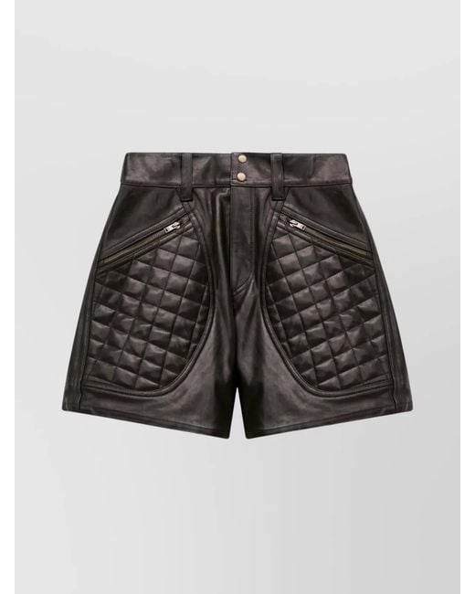 Isabel Marant Gray Leather Diamond-Quilted Thigh-Length Straight-Leg Shorts