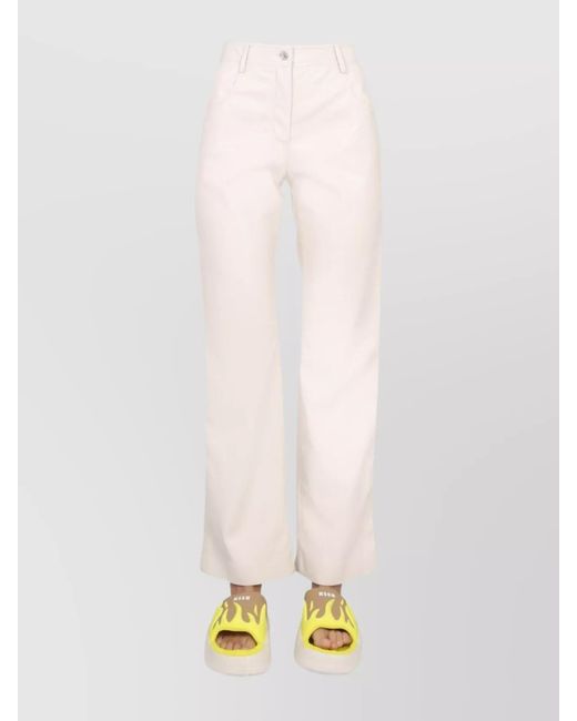 MSGM White High-Rise Straight-Leg Trousers