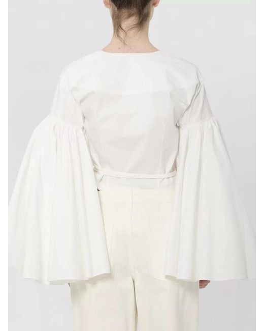 Jacquemus White Cotton Wrap Cropped Blouse