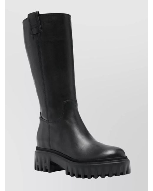 Hogan Black Leather Chunky-Sole Mid-Calf Boots