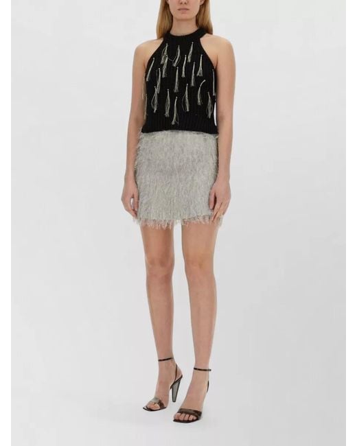 Alysi Multicolor Halterneck Ribbed Top Tassel Trim