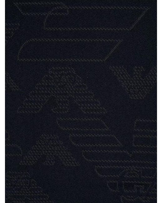 Emporio Armani Blue Wool Scarf Logo Pattern for men