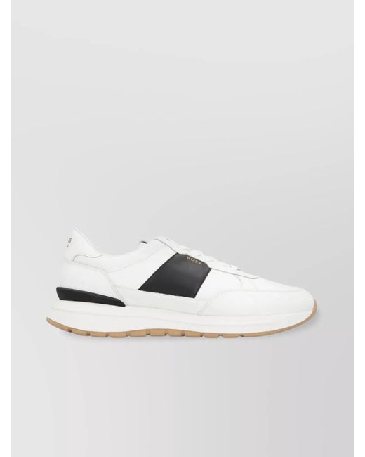 Boss White Leather Low-Top Sneakers Contrast Panel for men