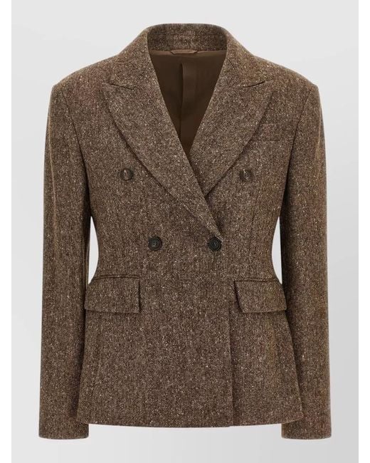 Brunello Cucinelli Brown Donegal Wool Double Breasted Tailored Blazer