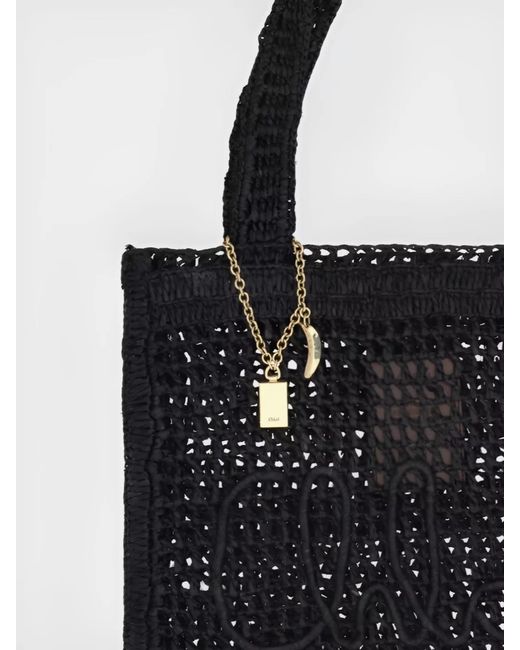Chloé Black Sense Raffia Tote Bag