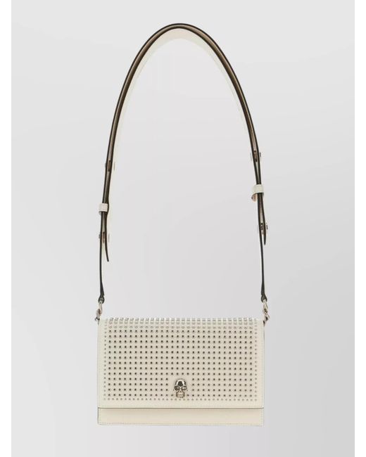 McQueen White Skull Small Leather Studded Shoulder Bag