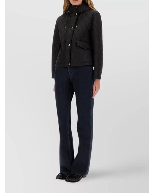 Burberry Black Quilted Hooded Jacket Front Pockets